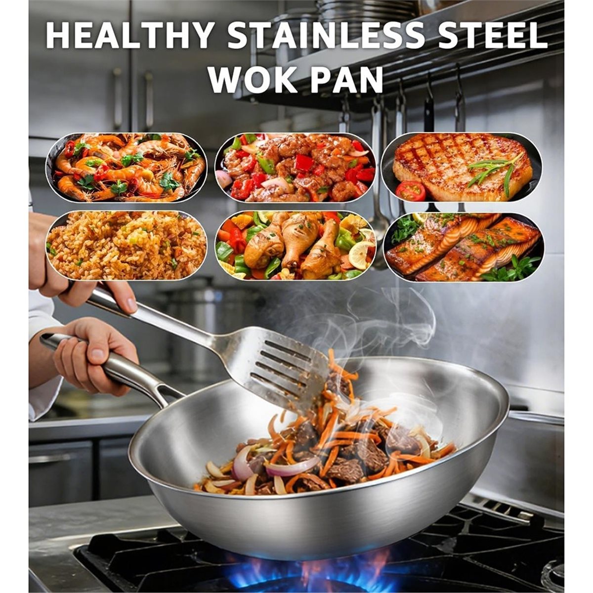 Wok Electric Flat - Wok en acier inoxydable tri-couches de